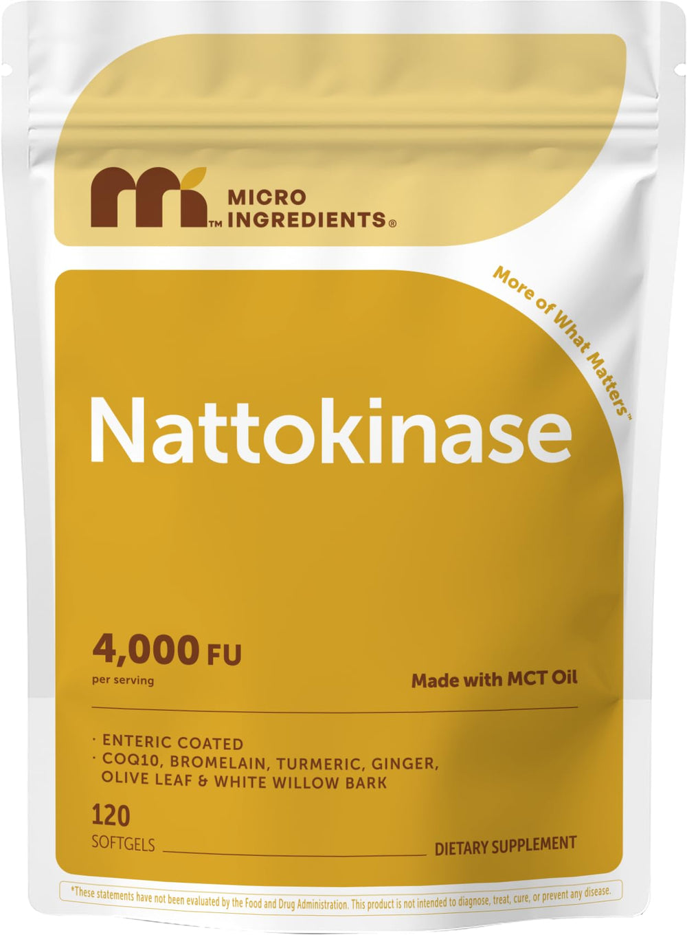 Micro Ingredients frasco frontal mostrando 120 softgels y beneficios de fórmula