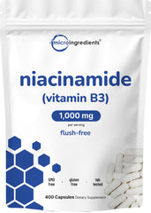 Micro Ingredients envase frontal claro mostrando niacinamida y beneficio de no rubor