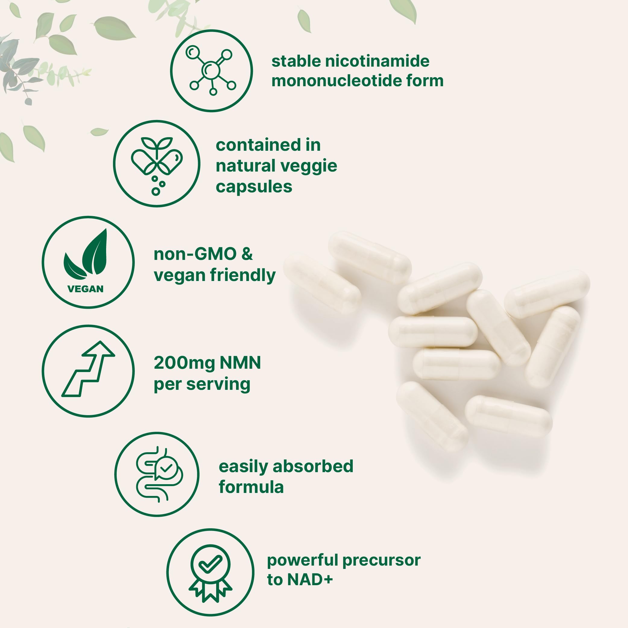 Micro Ingredients etiqueta y tabla nutricional del NMN indicando 200 mg por porción y pureza