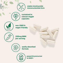 Micro Ingredients etiqueta y tabla nutricional del NMN indicando 200 mg por porción y pureza