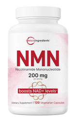 Micro Ingredients frasco del producto NMN 200 mg mostrando el envase y la marca, aporte de precursor NAD+