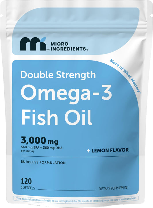 Micro Ingredients frontal del envase mostrando 120 softgels y beneficio de concentración