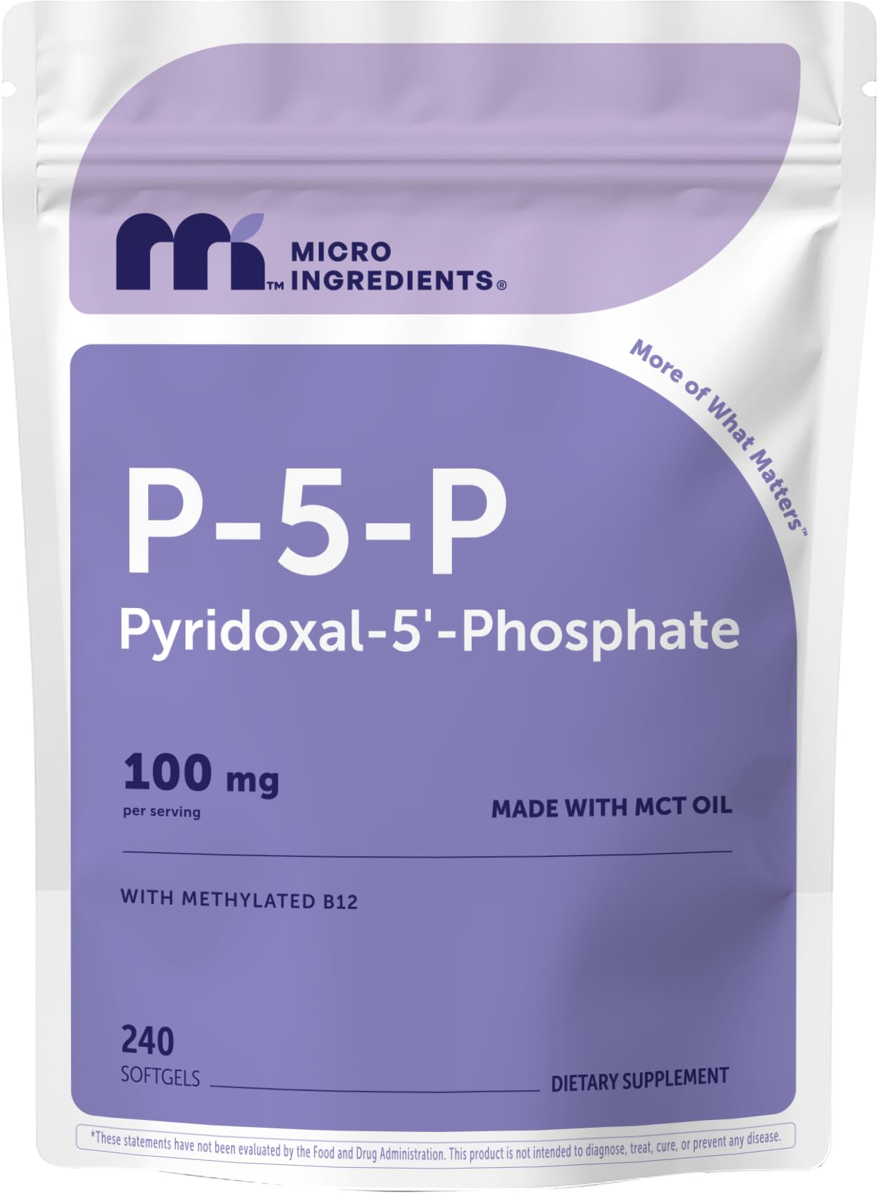 Micro Ingredients frasco frontal mostrando 240 softgels y beneficios claros