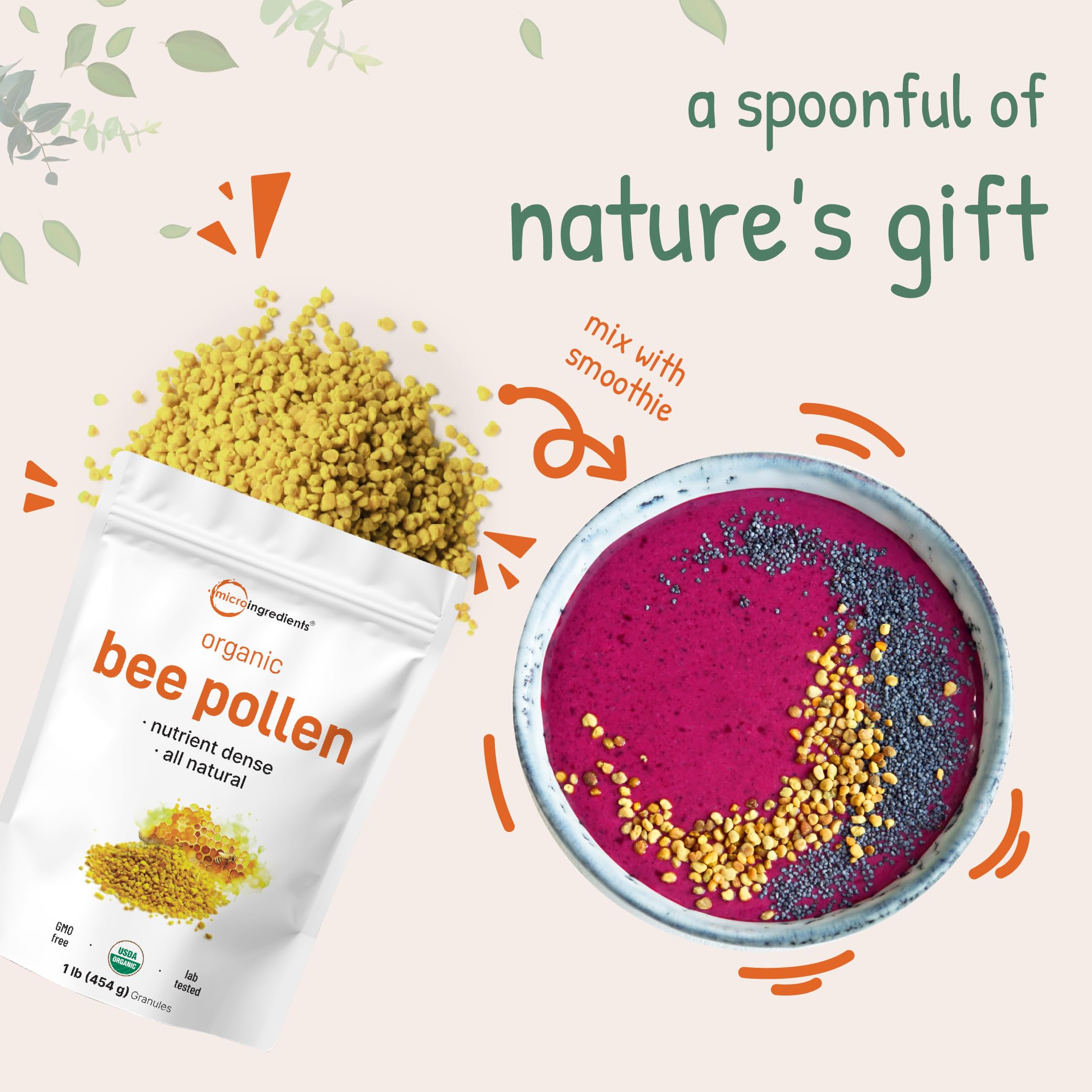 Micro Ingredients escena de cocina mostrando polen en breakfast bowl saludable