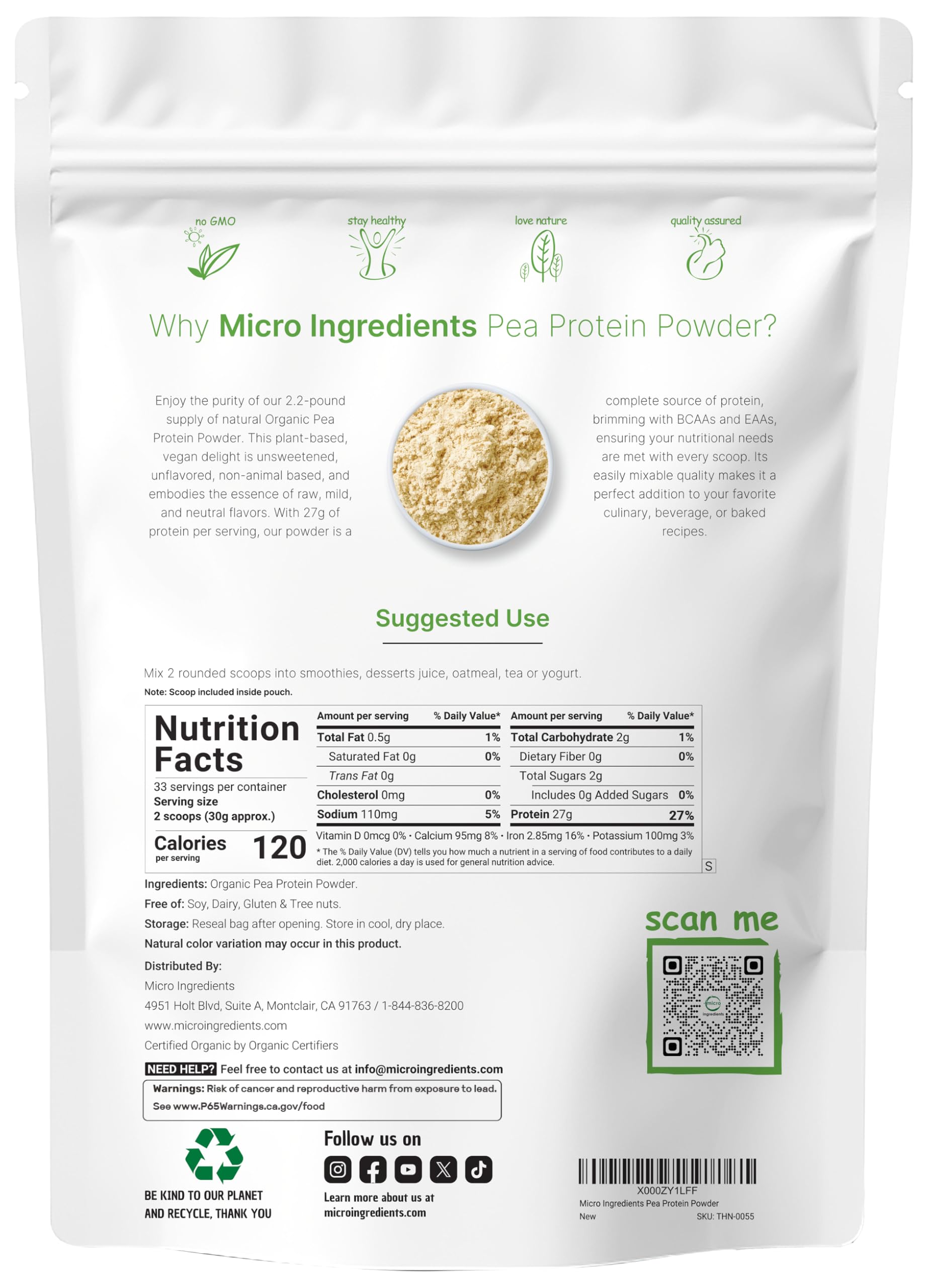 Micro Ingredients polvo de guisante textura fina y apariencia natural