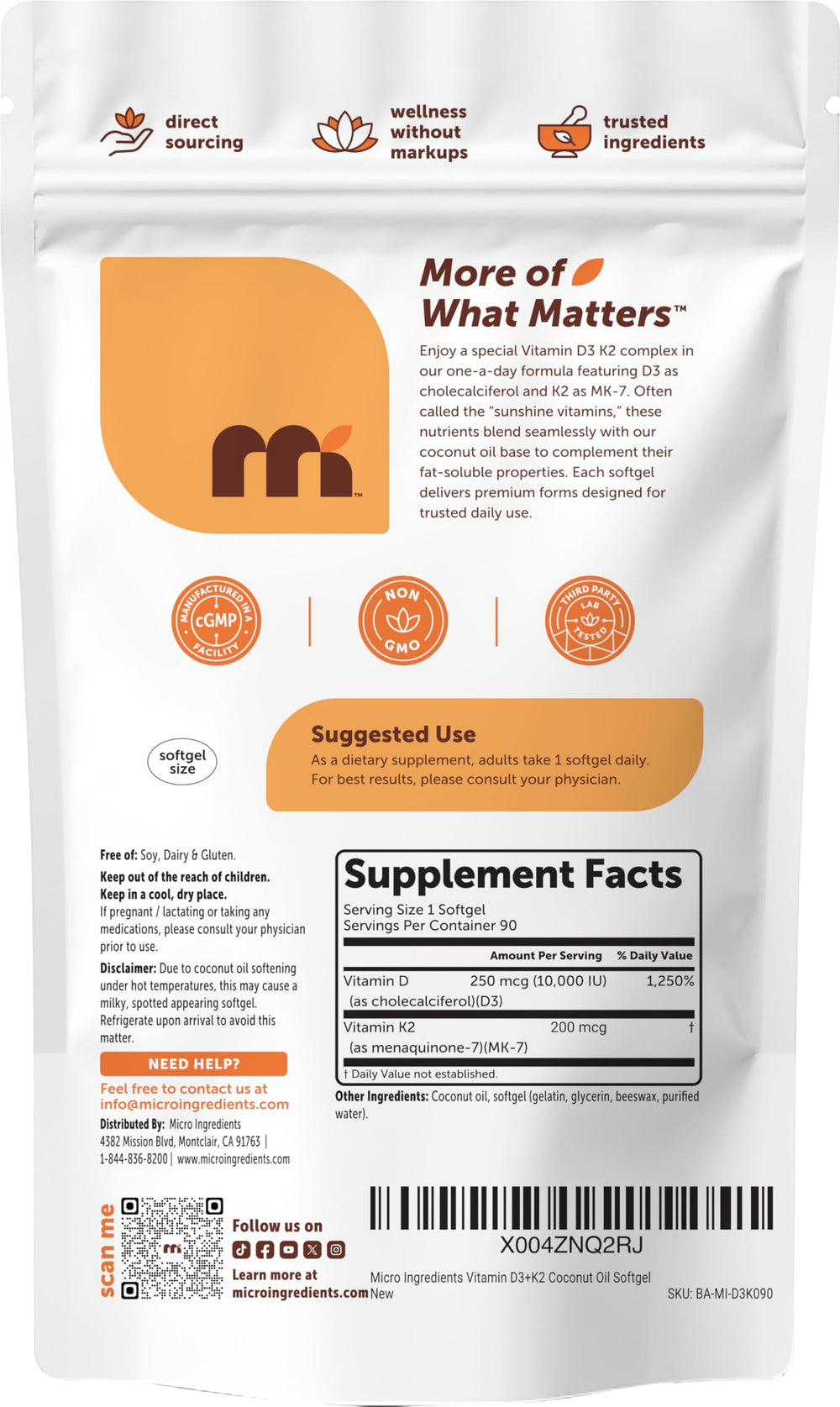 Micro Ingredients softgels junto a aceite de coco para destacar la base de formulación