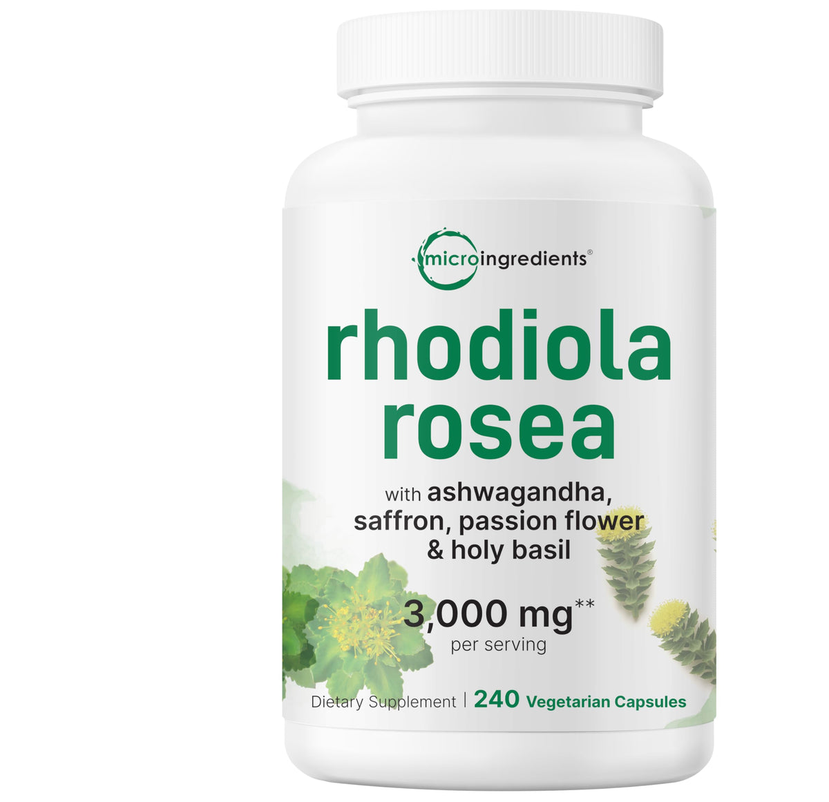Micro Ingredients, frasco frontal mostrando etiqueta y diseño, claridad informativa