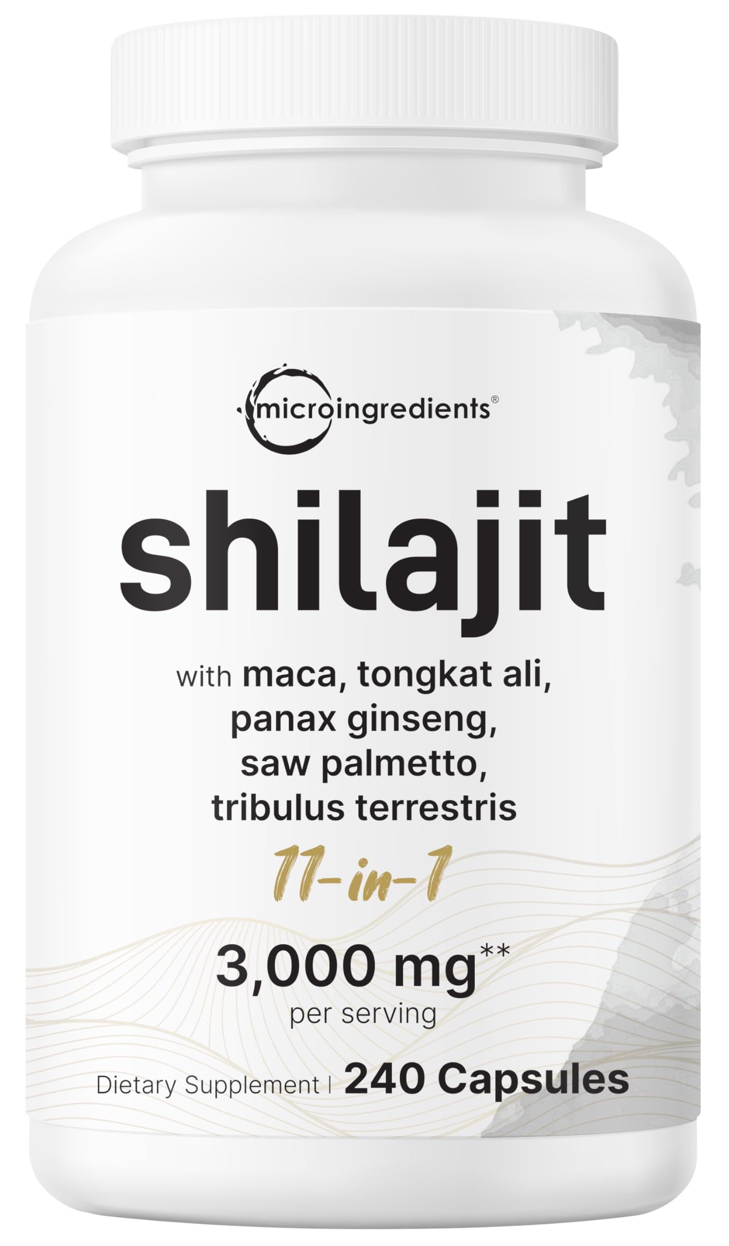 Micro Ingredients frasco frontal mostrando 240 cápsulas y etiqueta clara como ventaja de suministro