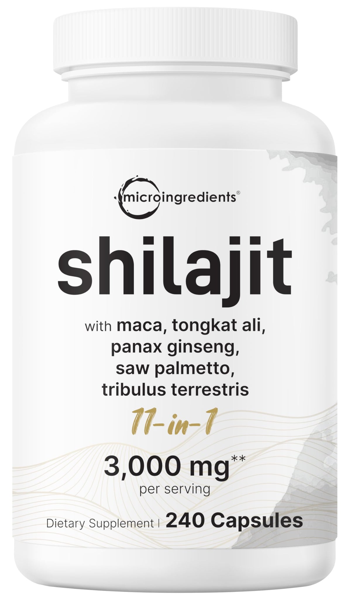 Micro Ingredients frasco frontal mostrando 240 cápsulas y etiqueta clara como ventaja de suministro