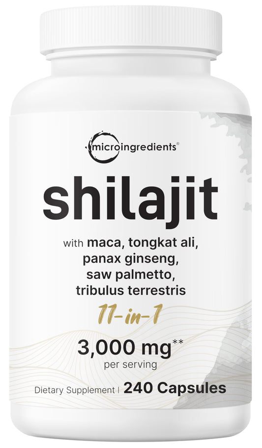 Micro Ingredients frasco frontal mostrando 240 cápsulas y etiqueta clara como ventaja de suministro