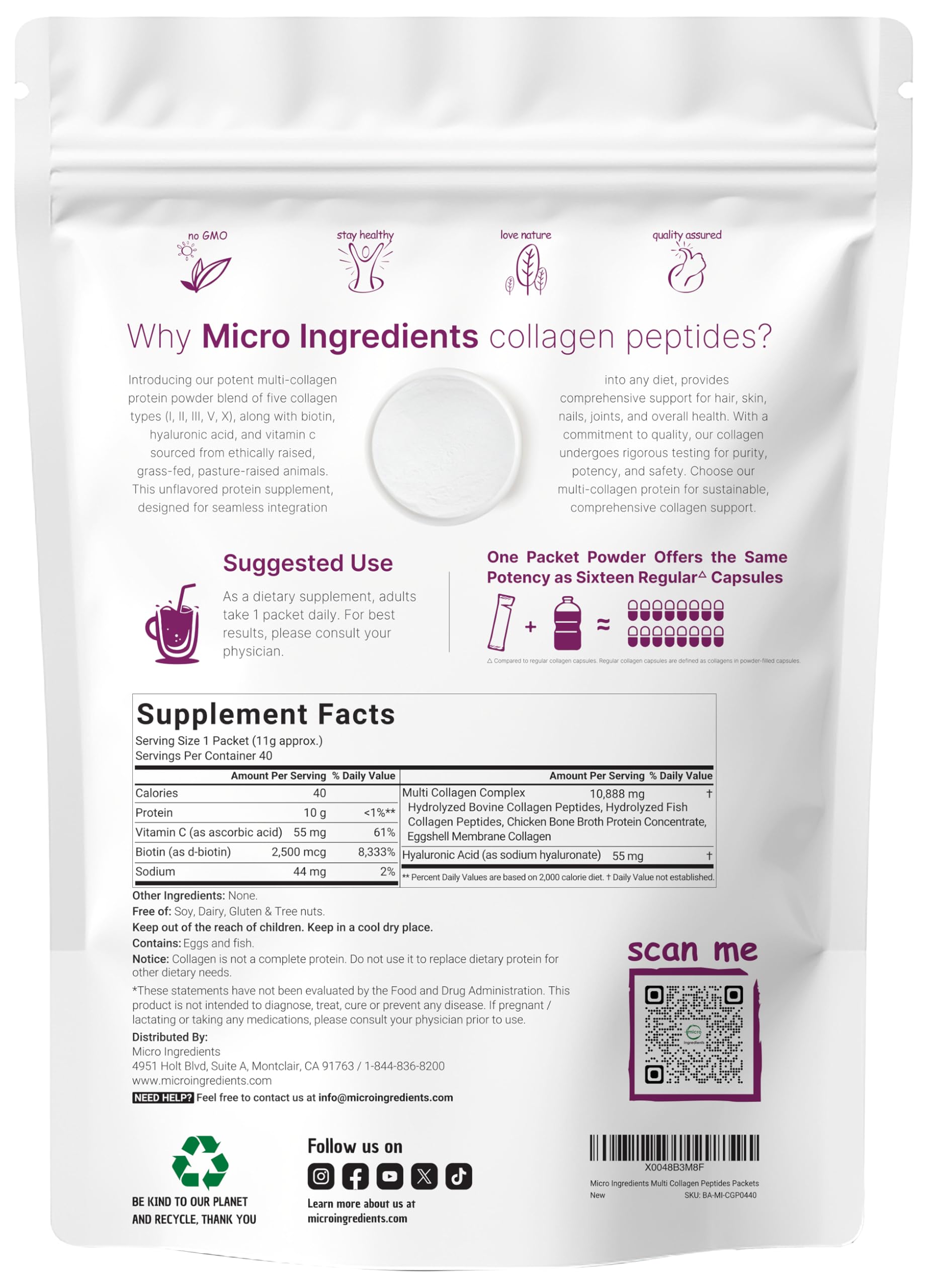 Micro Ingredients sobres abiertos con polvo fino sin grumos y mezcla rápida