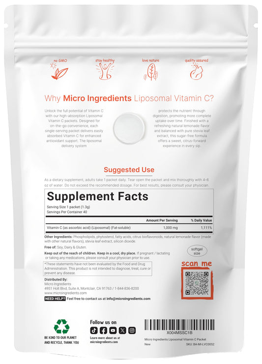 Micro Ingredients sobre individual abierto con polvo y ventaja de dosificación portátil