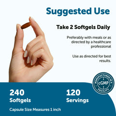Micro Ingredients softgel en mano para comparar tamaño y facilidad de tragar
