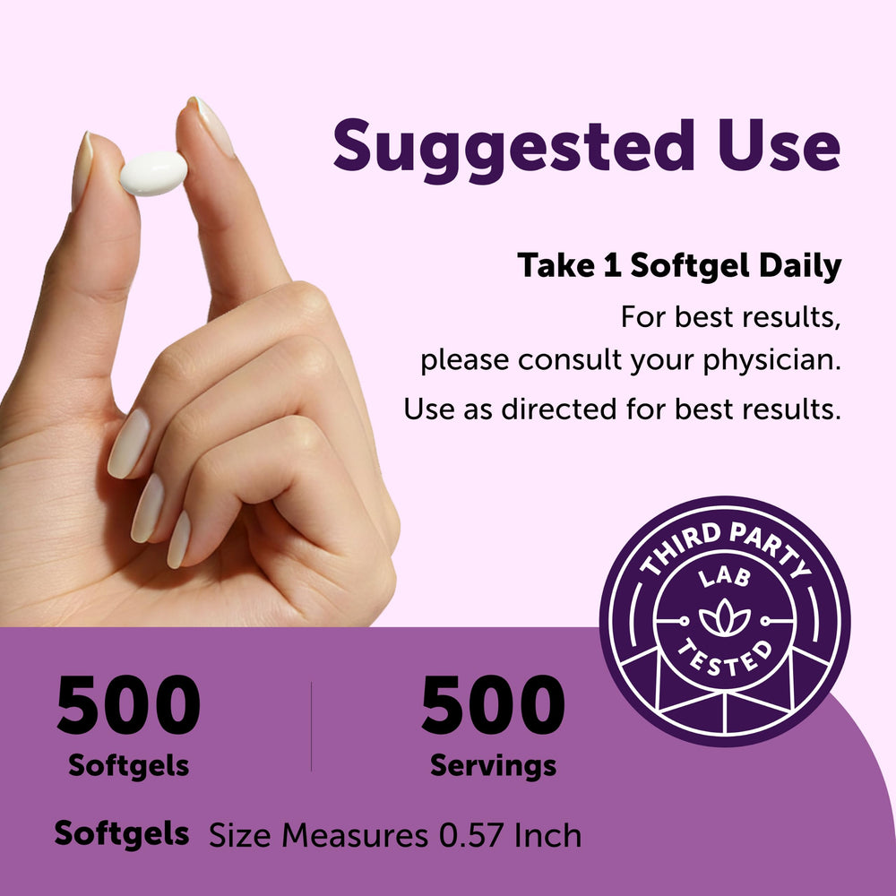 Micro Ingredients softgel en mano para comparar tamaño y comprobar dosificación cómoda