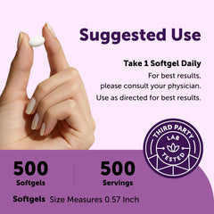 Micro Ingredients softgel en mano para comparar tamaño y comprobar dosificación cómoda
