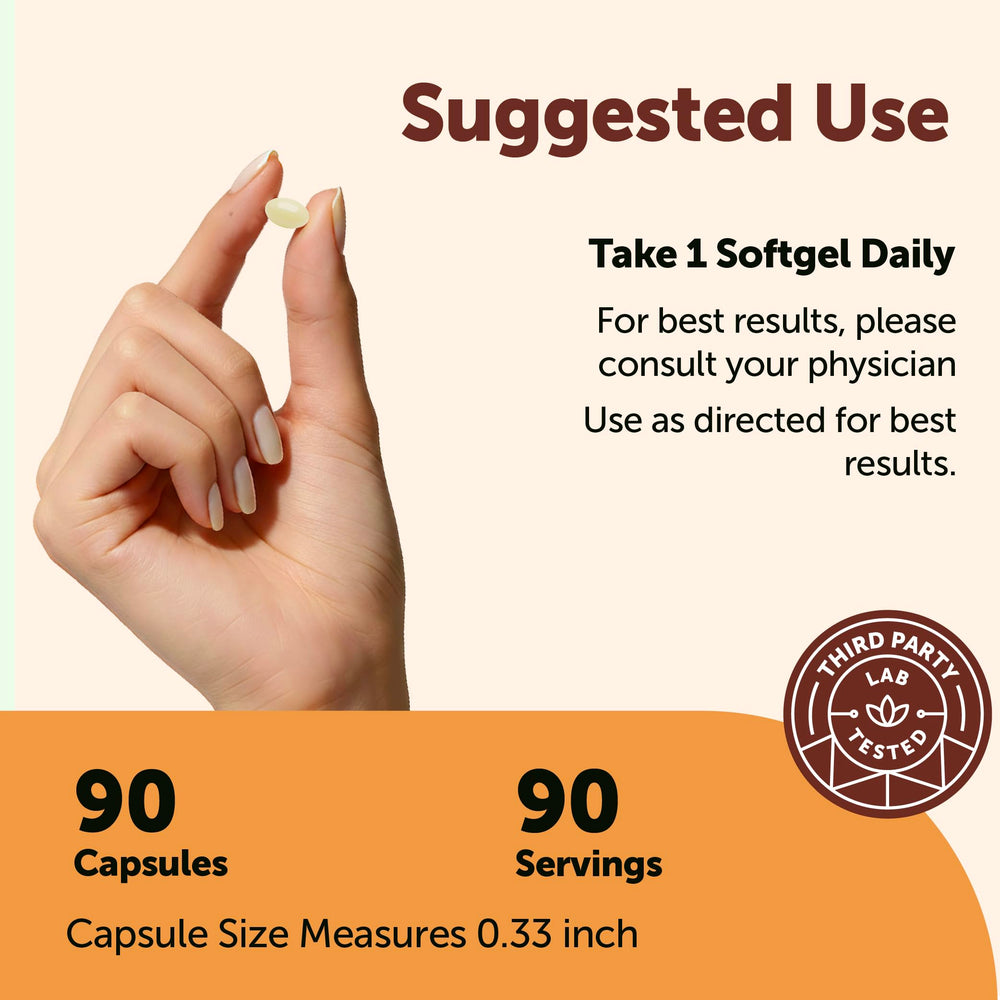 Micro Ingredients softgel en mano para comparar tamaño y comprobar su fácil ingesta