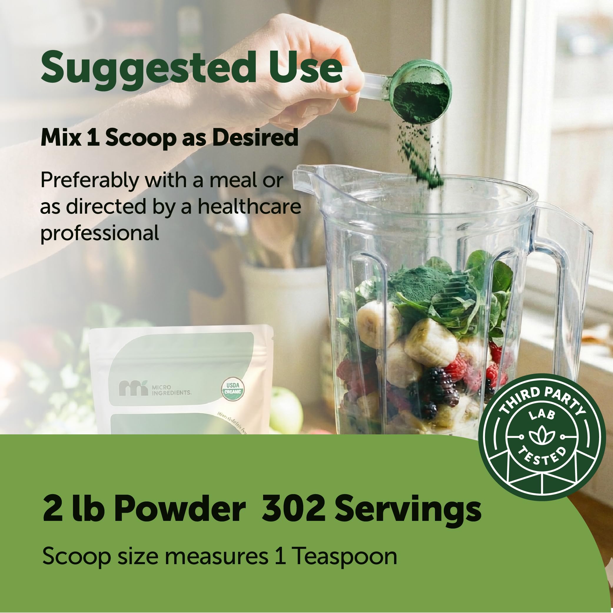 Micro Ingredients batido verde con spirulina, bebida nutritiva y lista para consumir