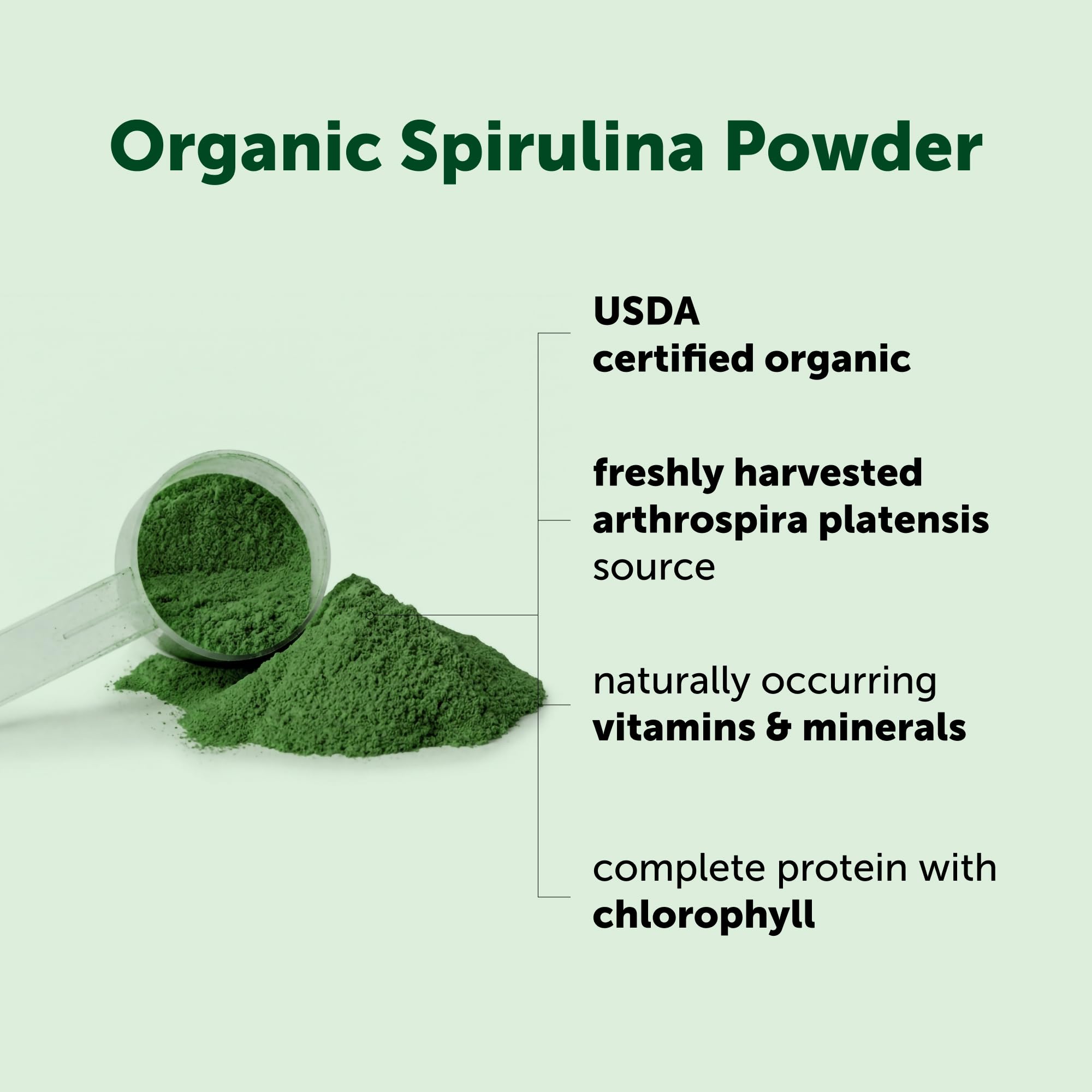 Micro Ingredients polvo de spirulina en primer plano, textura fina para mezclar fácilmente