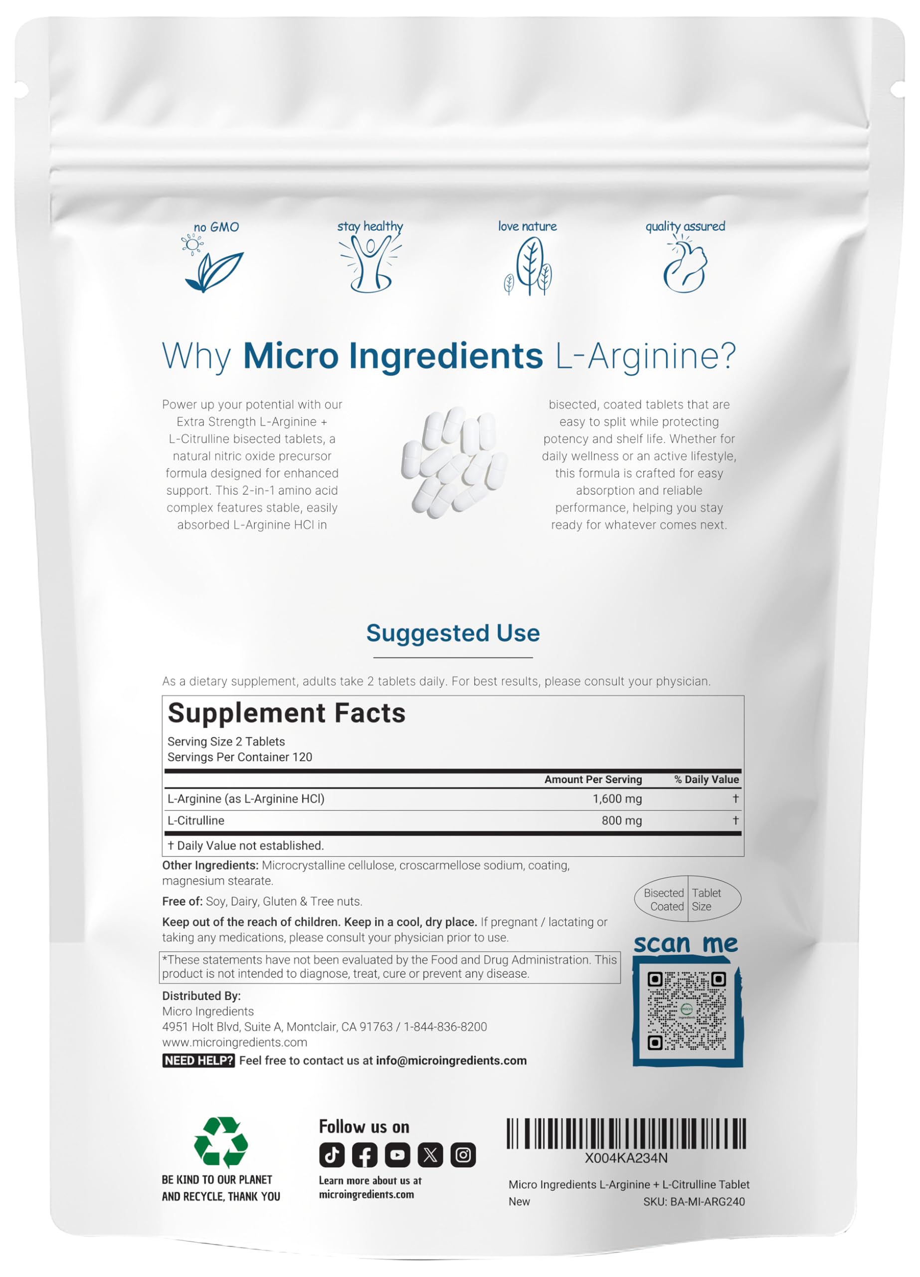 Micro Ingredients tabletas bisectadas mostrando la línea de corte para dosificar