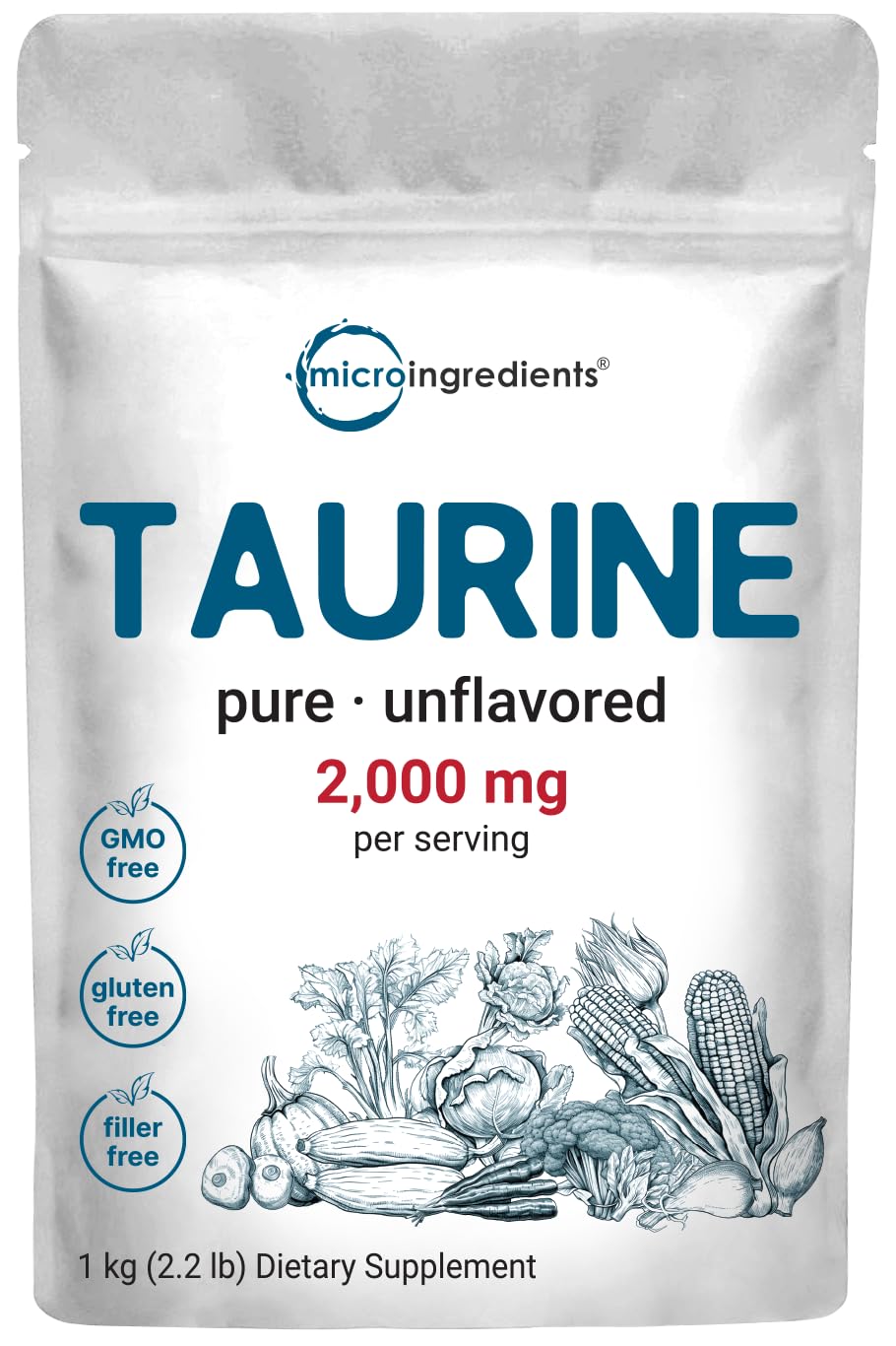 Micro Ingredients envase frontal de taurina pura para uso prolongado