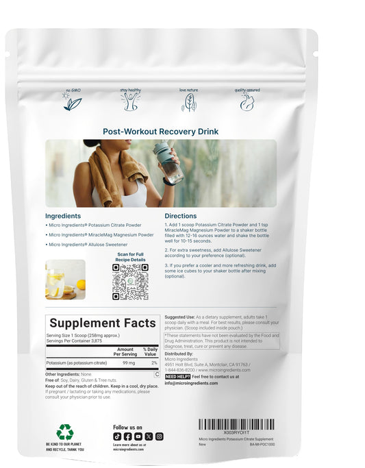 Micro Ingredients polvo de citrato de potasio textura fina para mezcla rápida