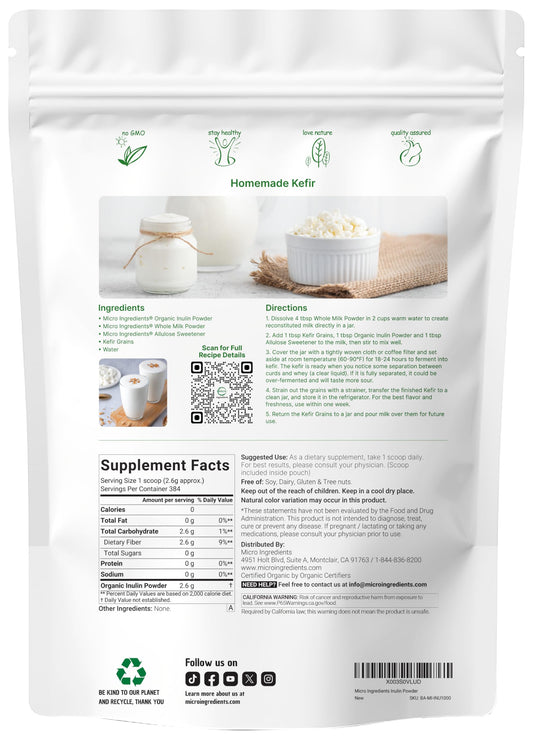 Micro Ingredients detalle del polvo de inulina, textura fina para disolución rápida