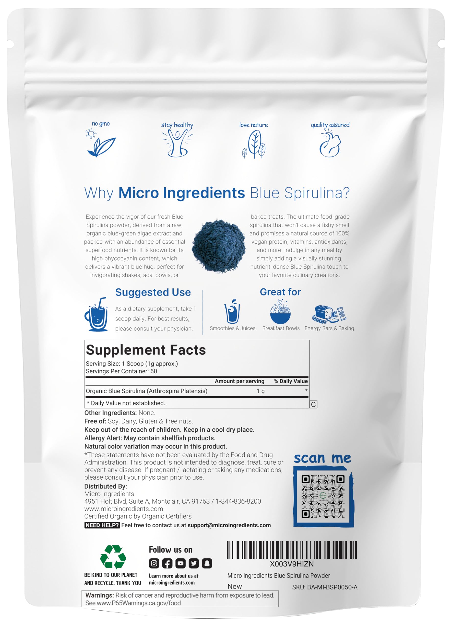 Micro Ingredients textura del polvo azul para color intenso y mezcla fácil