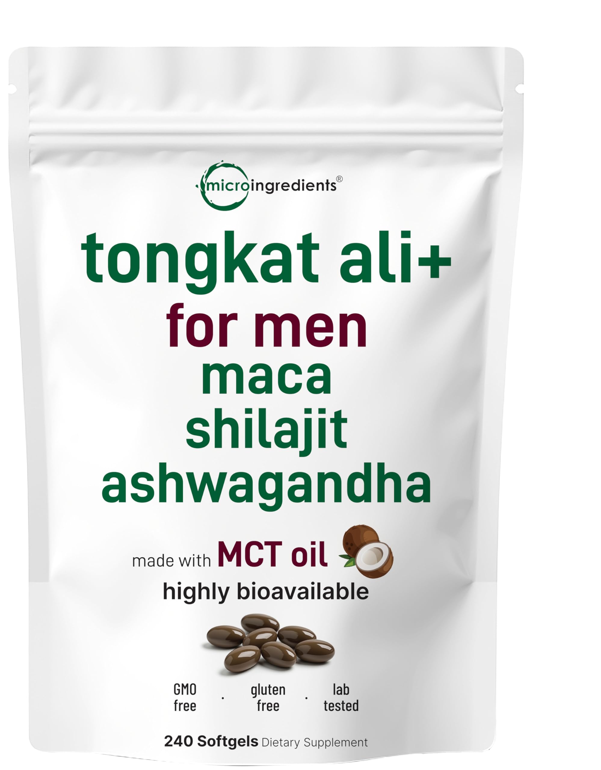 Micro Ingredients envase frontal del producto muestra 240 softgels y beneficios