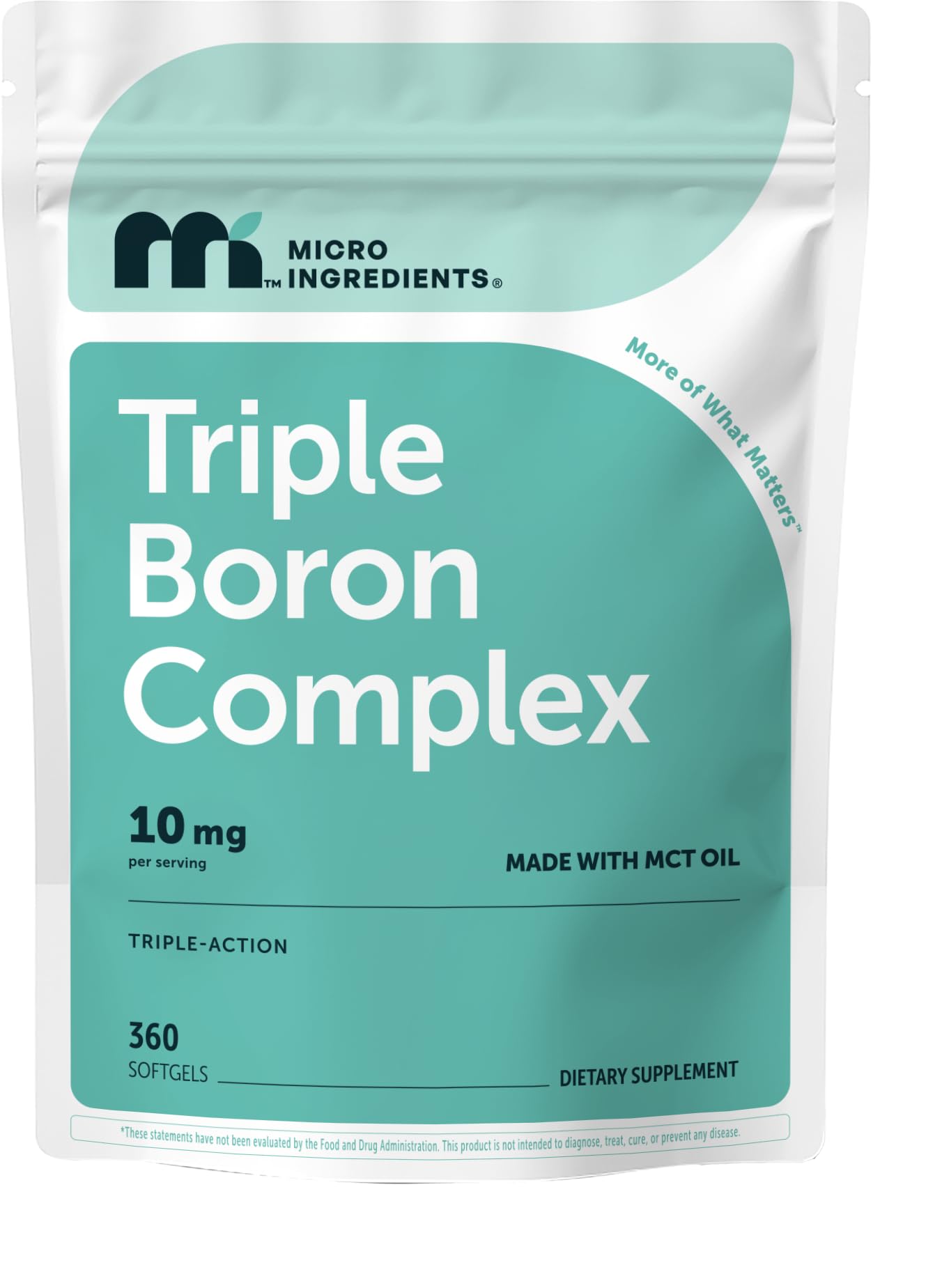 Micro Ingredients frente del empaque mostrando 360 softgels y duración