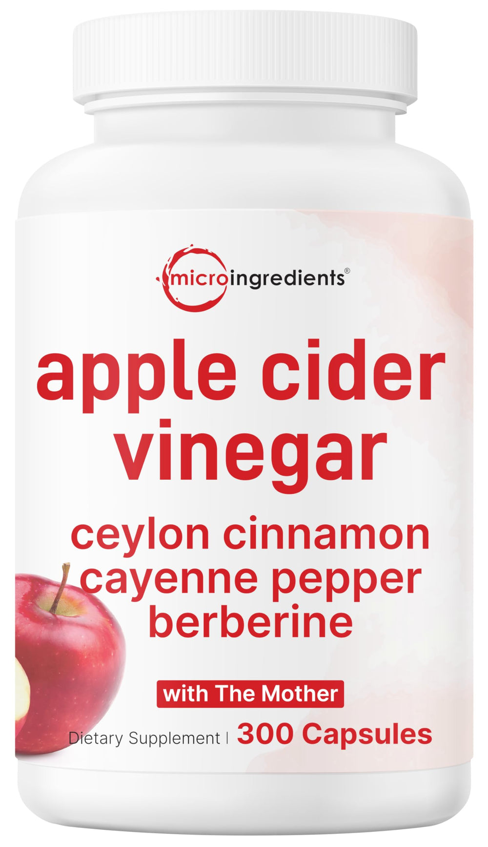 Micro Ingredients frasco frontal del vinagre de manzana, presentación clara y profesional