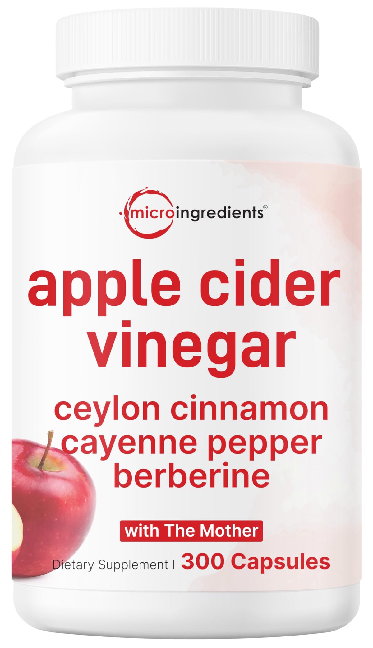 Micro Ingredients frasco frontal del vinagre de manzana, presentación clara y profesional