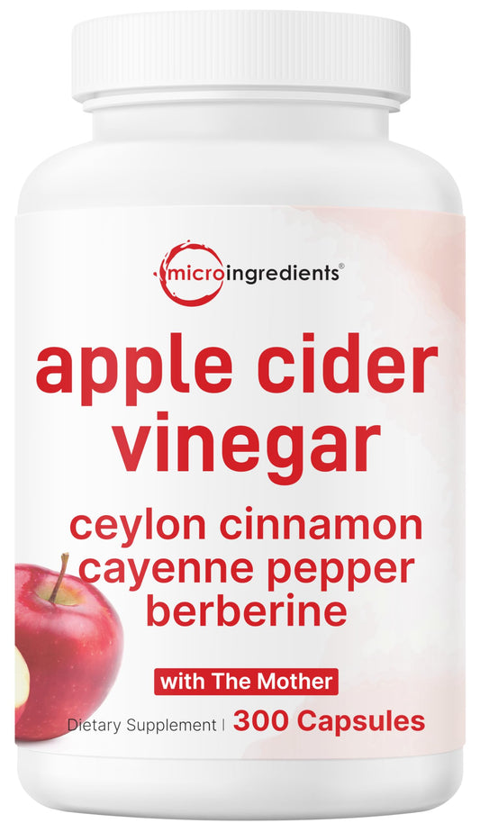 Micro Ingredients frasco frontal del vinagre de manzana, presentación clara y profesional