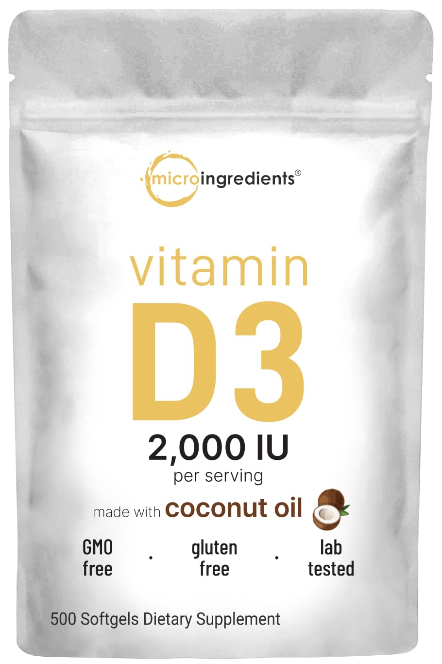 Micro Ingredients frasco frontal mostrando 500 softgels y etiqueta clara, facilita elección