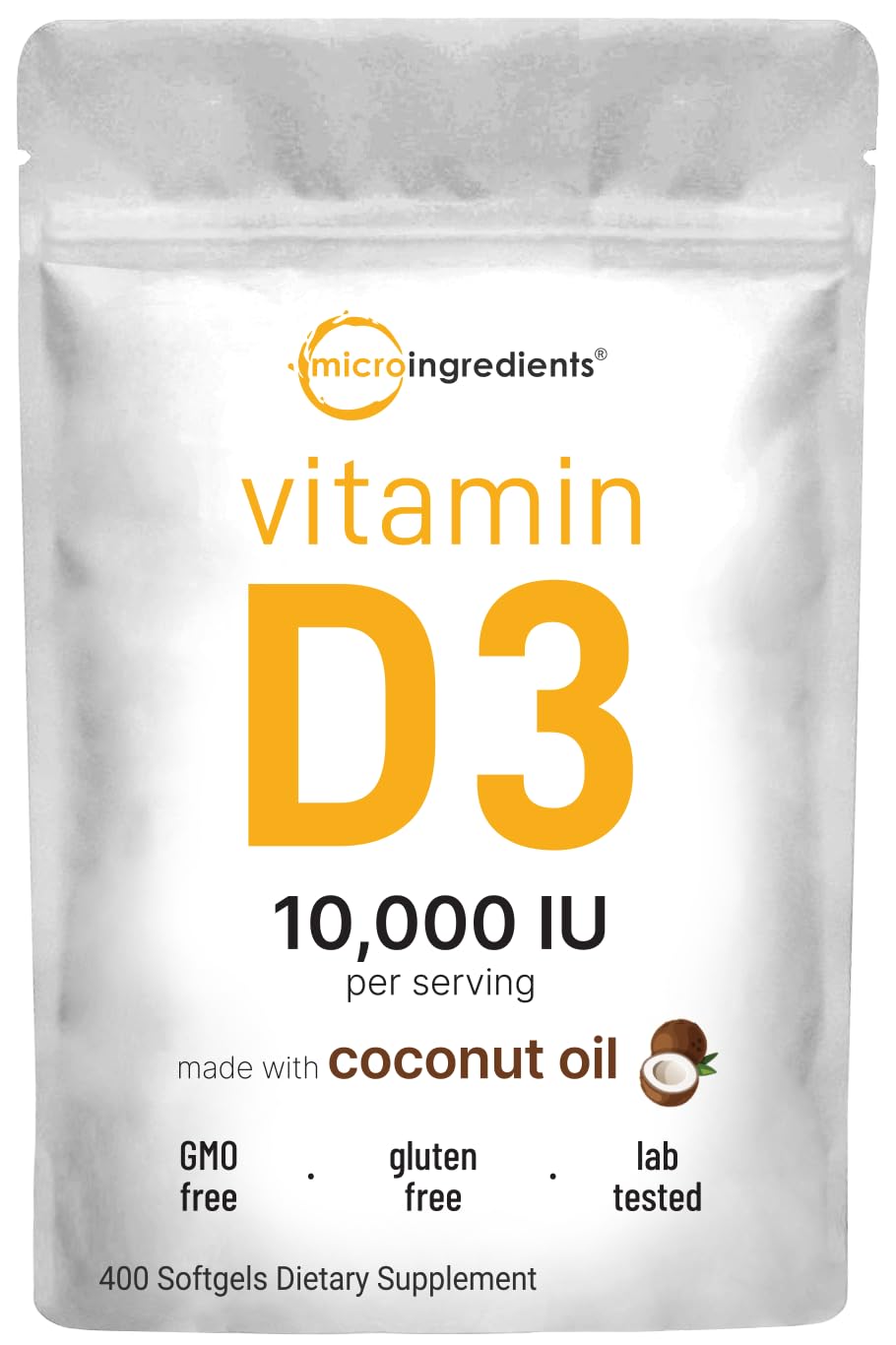 Micro Ingredients frontal del envase que muestra 400 softgels y beneficios claros
