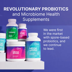 Microbiome Labs botella abierta con cápsulas listas para tomar al mediodía