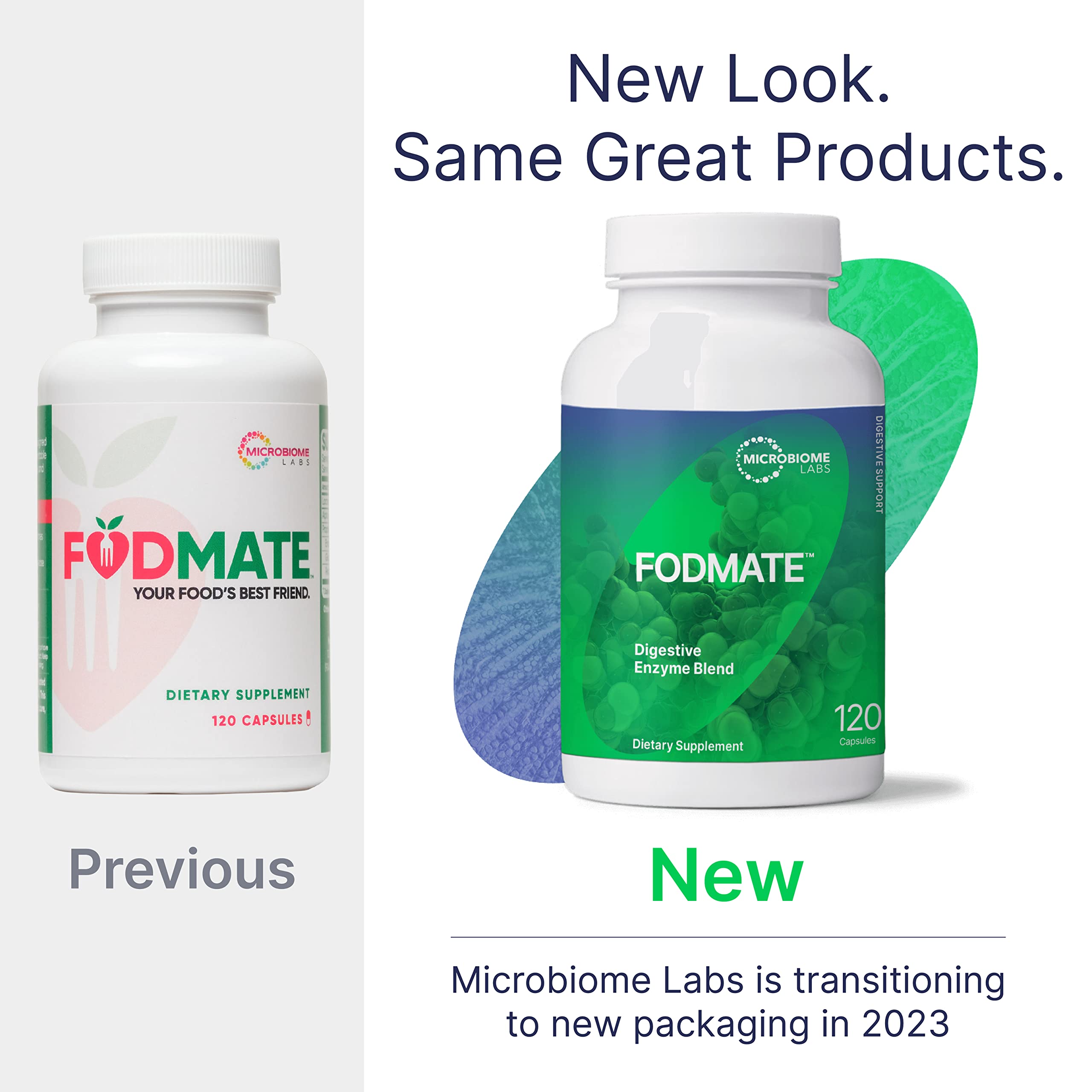 Microbiome Labs cápsulas FODMATE textura y color para identificación rápida