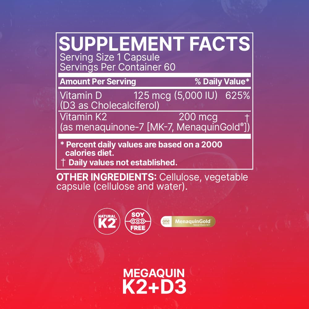 Microbiome Labs ingredientes de MegaQuin D3 K2 mostrando D3 5000 IU y MK-7 fermentada