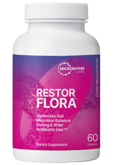 Microbiome Labs empaque frontal mostrando 60 cápsulas y beneficios