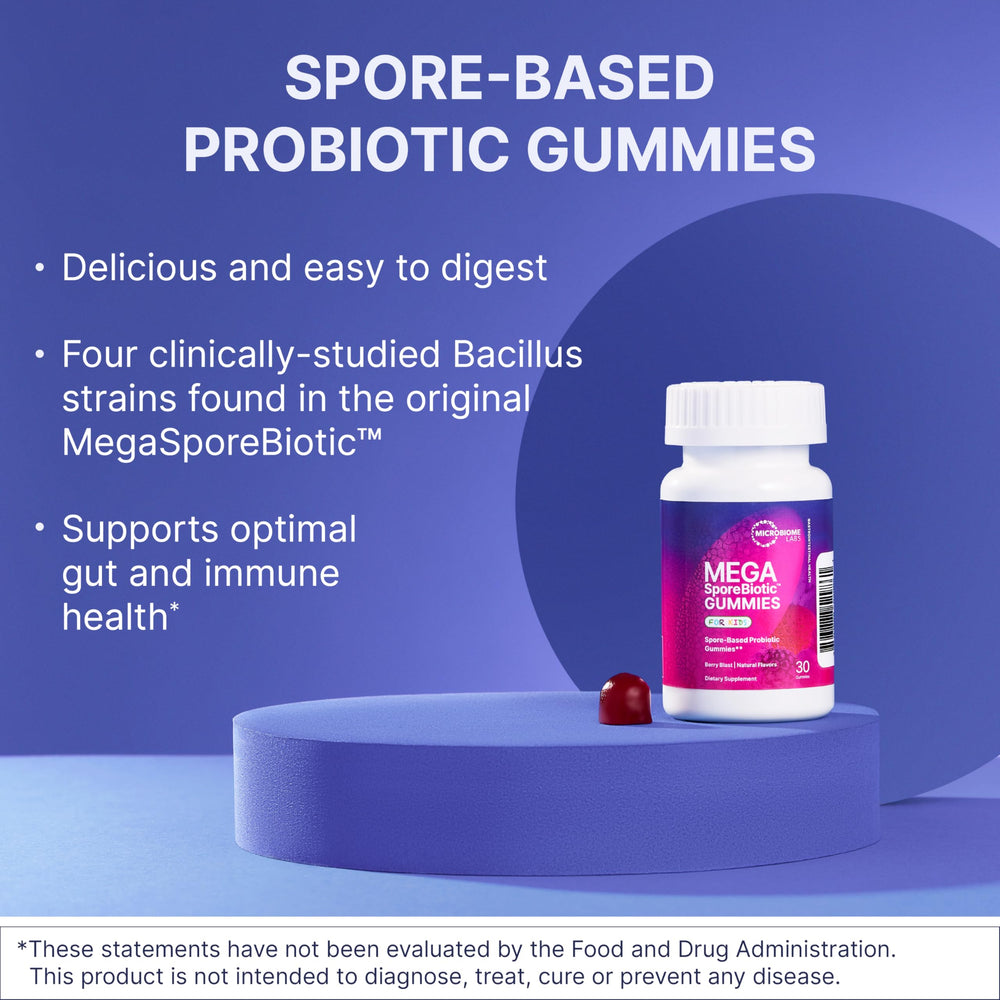 Microbiome Labs primer plano de textura de gomita para fácil masticación