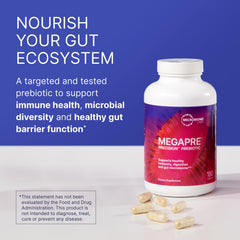 Microbiome Labs MegaPre cápsulas vegetales en detalle para fácil ingestión diaria