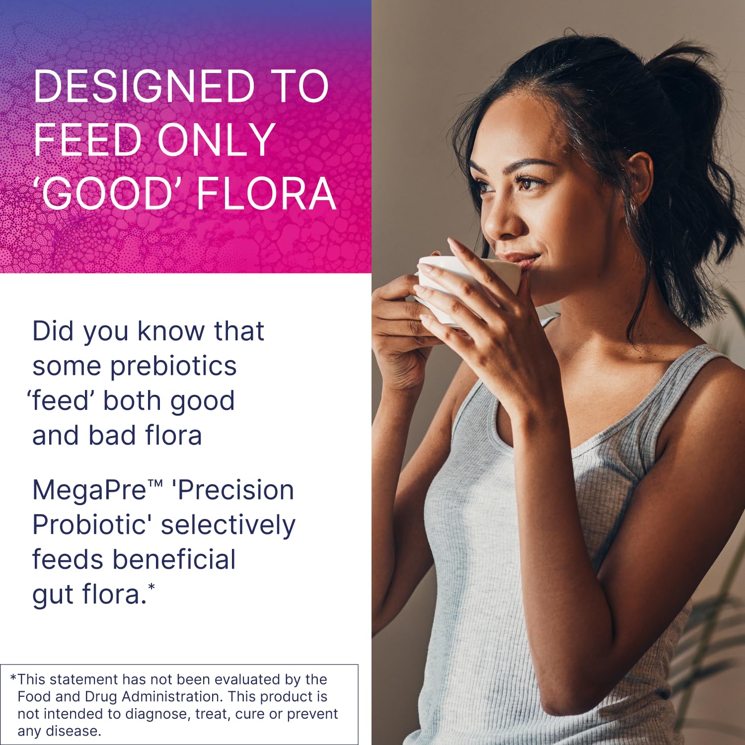 Microbiome Labs MegaPre polvo y textura en cuchara para mezcla y dosificación práctica