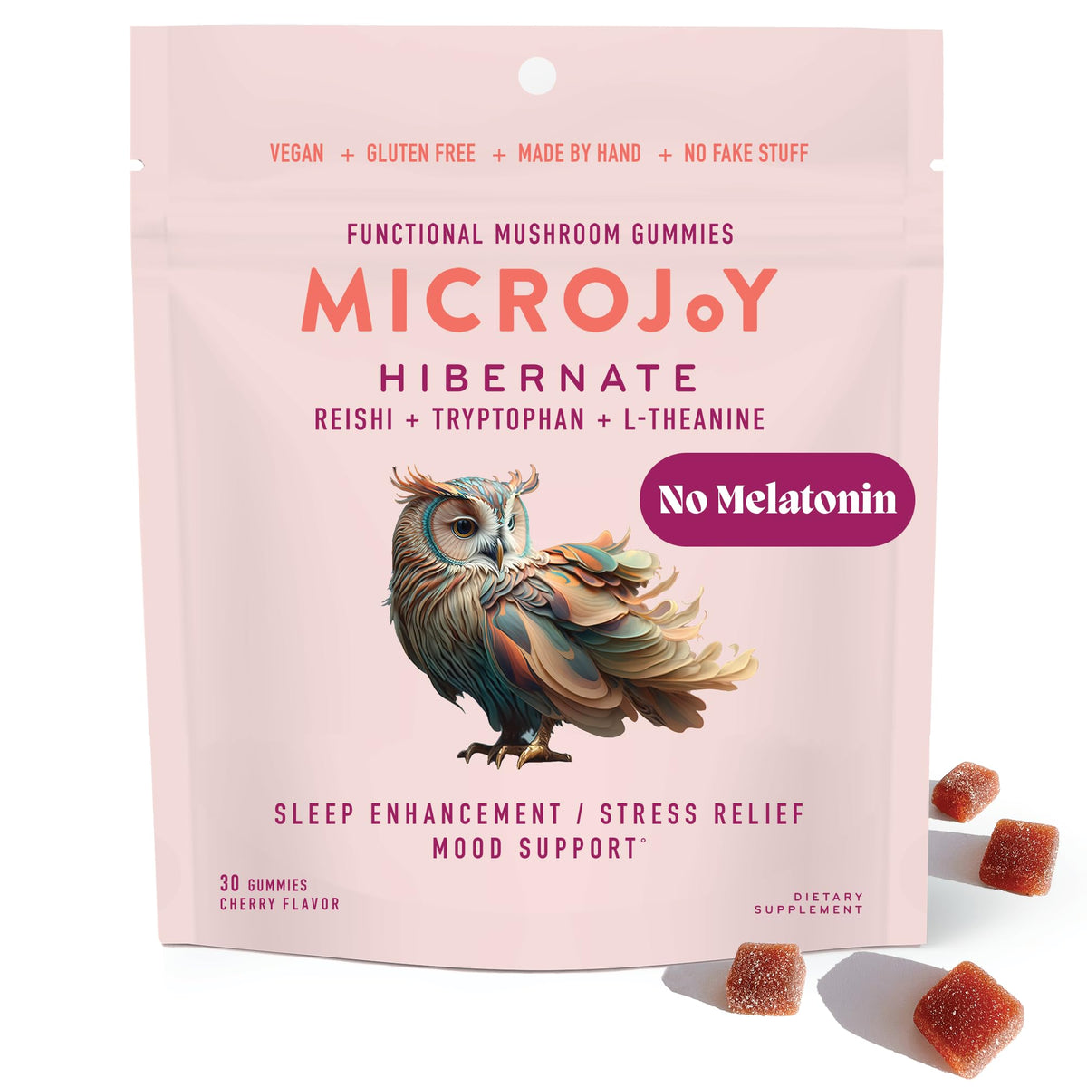 Microjoy gomitas frontal del envase mostrando sello vegano y beneficio relajación