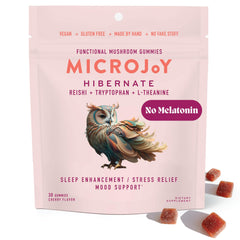 Microjoy gomitas frontal del envase mostrando sello vegano y beneficio relajación