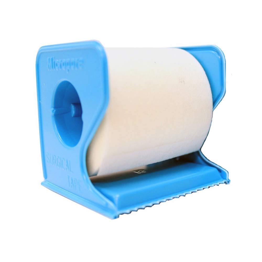 Micropore rollo en dispensador azul mostrando frente y facilidad de corte