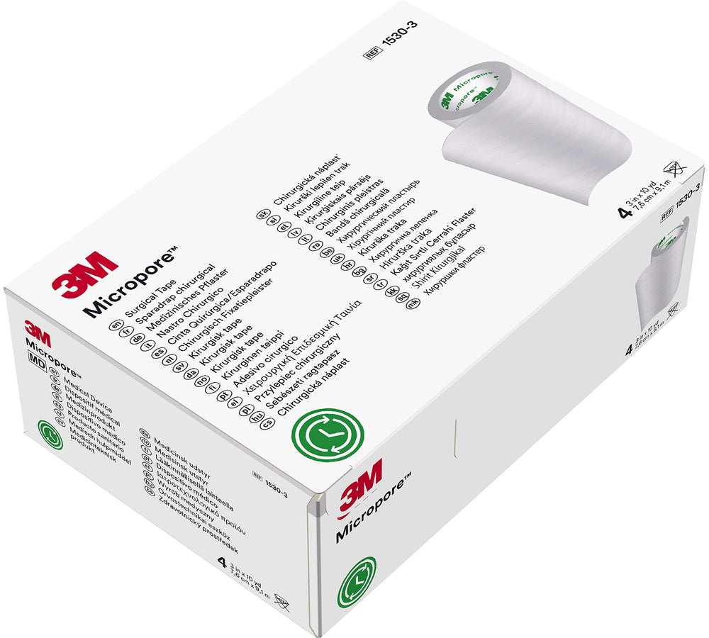 Micropore empaque frontal mostrando 4 rollos y ventaja de disponibilidad