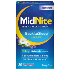 MidNite frente del empaque mostrando botella y etiquetado, beneficios claros