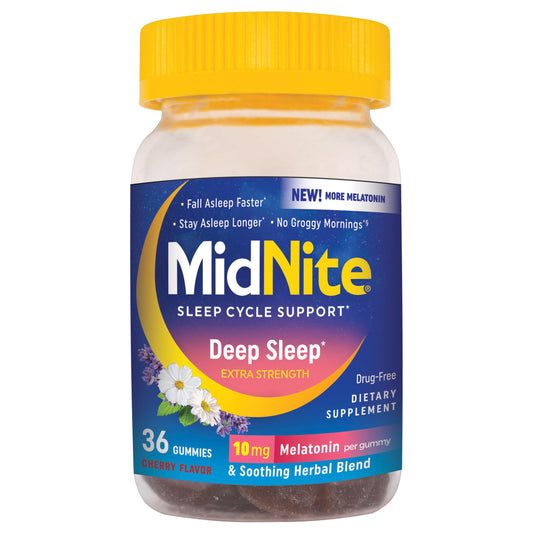 MidNite envase frontal mostrando gomitas y dosis clara beneficio rápido