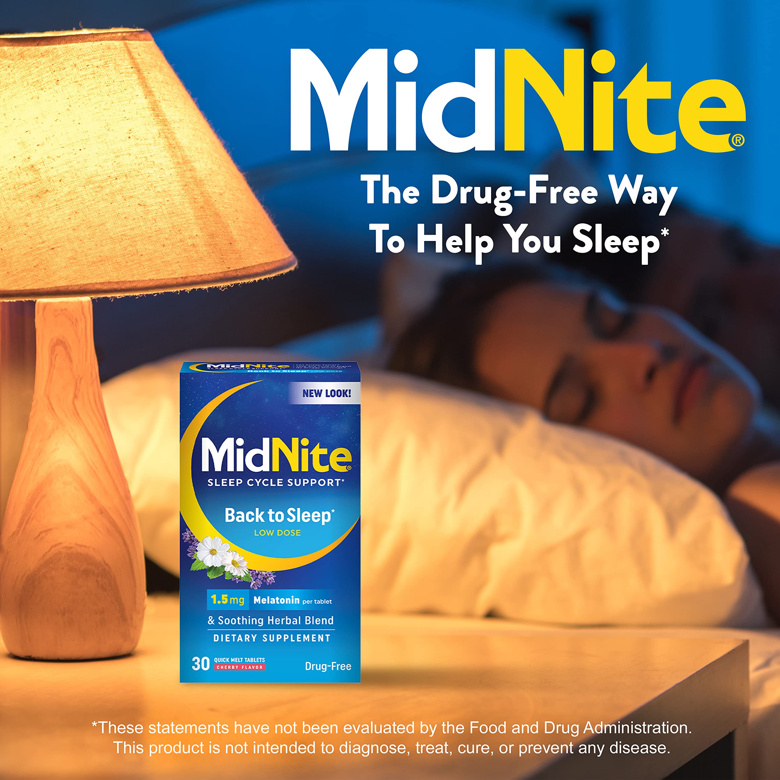 MidNite tableta Quick Melt en primer plano, rápida disolución y comodidad