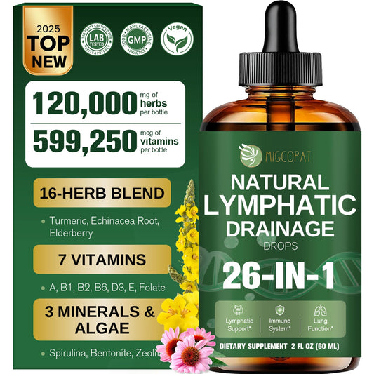 Migcopat Drops: botella y vertido para apoyo diario del drenaje linfático.