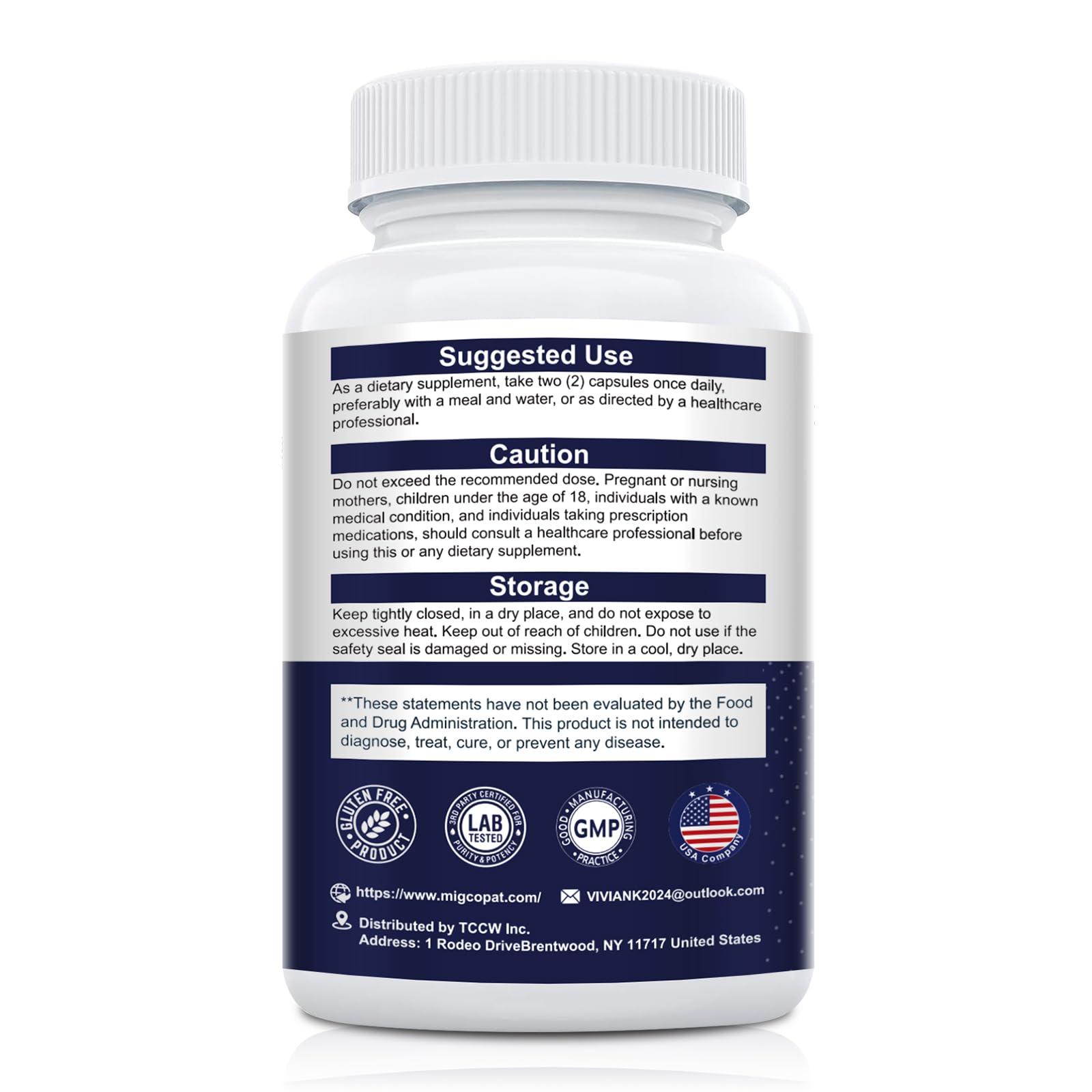 Migcopat capsules with water, easy daily intake.